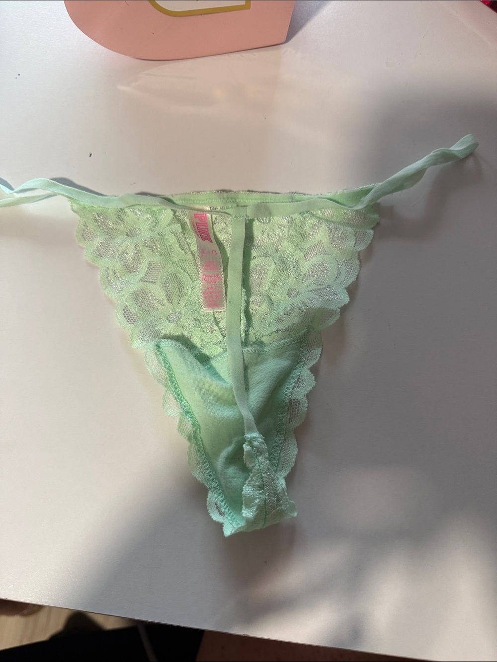 PINK Victoria's Secret Mint Green Lace Thong - Picture 2 of 4